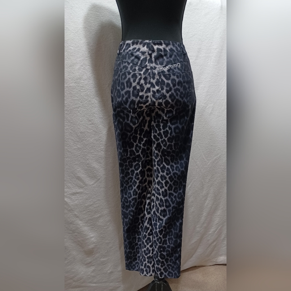 Bebe Vintage Silk Leopard Pants Size 2 In Black Shade
